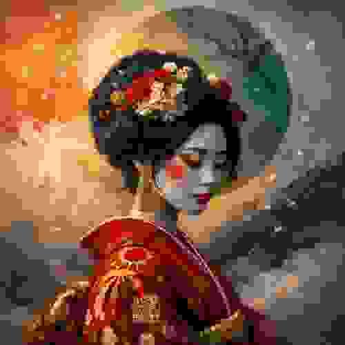 Neo Geisha, Phygital Metal Artwork 80 x 80 cm