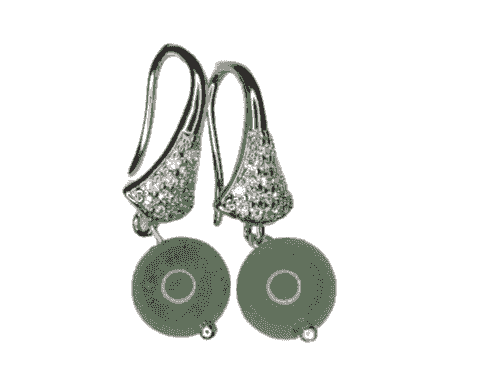Stylish Earrings with Green Stone Pendants, Silver-tone -Item#463C