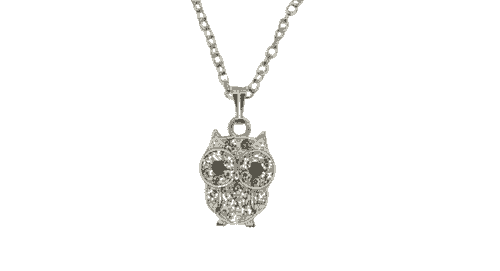 Owl Pendant Necklace with Crystals, Silver Chain-Item#318B