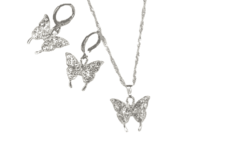 Silver Butterfly Charm Earrings and Necklace Set- Item#250B  #251B
