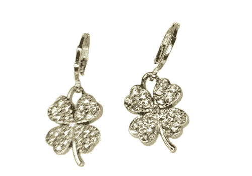 Clover Charm Earrings with Cubic Zirconia Stones, Gold- Item#311B