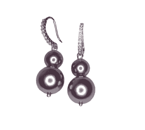 Purple faux pearls with cubic zirconia hooks silver color.-Item#467B