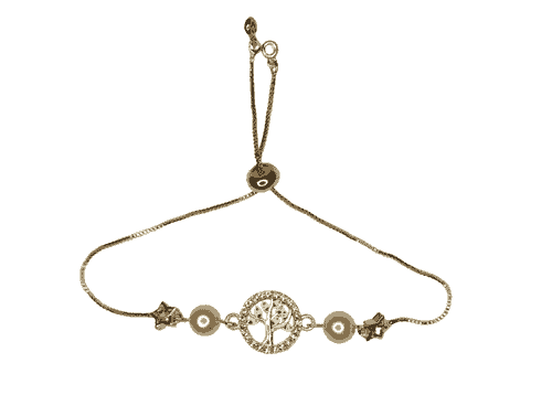 	Cubic Zirconia Tree of life Charm pearl gold coated bracelet -Item#267B