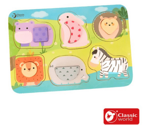 【德國 classic world 客來喜經典木玩】木製拚板-動物配對
