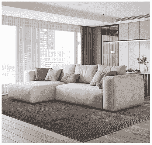 EMBER - 280cm L-shaped three-seater sofa in stone Jacquard