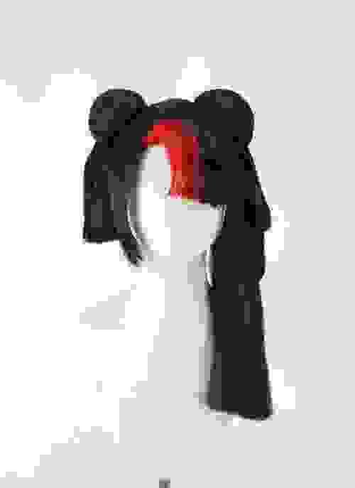 Pre-style League of Legends LOL Paper Cut Mythmaker Gwen Black Red Cosplay Wig