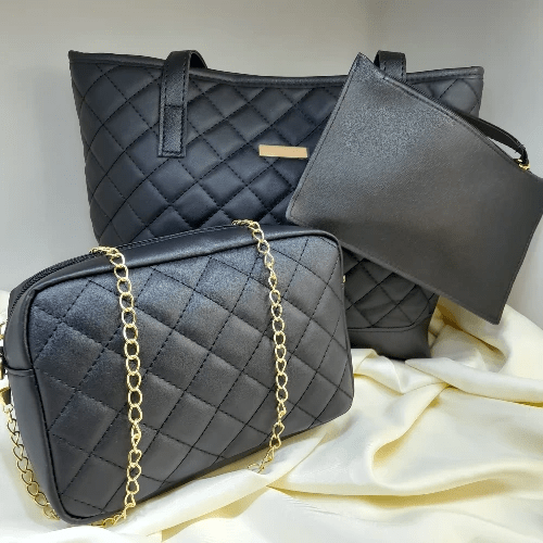 3pcs Argyle Quilted Tote Bag Set