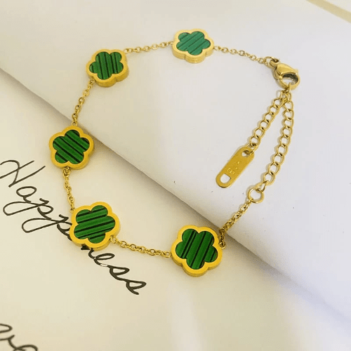 Flower Bracelet with 18K Gold Plated Luxury Design Women's Green , Black
