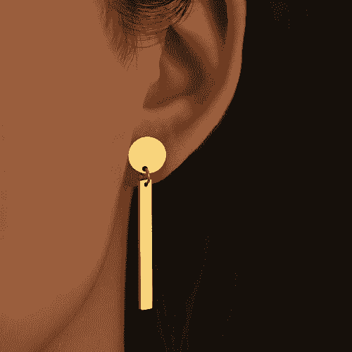 Round Rectangular Geometry Pendant Gold Earrings