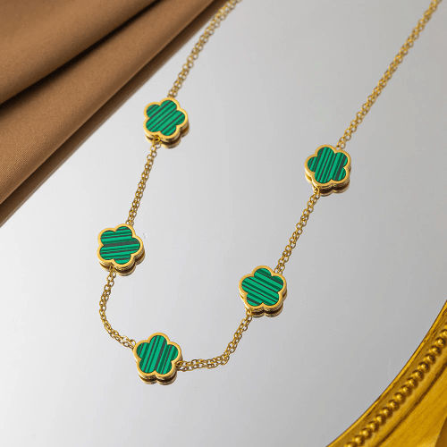 Flower Necklace with 18K Gold Plated Luxury Design Women's Green , Black