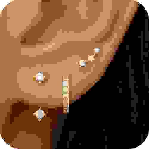 Gold Stud Earrings for Women Trendy, Small Huggie Hoop Cartilage Studs Jacket Stack for Multiple Pie