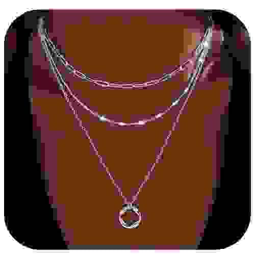 Silver Layered Necklaces for Women,925 Sterling Silver Dainty Stackable Choker Necklaces for 