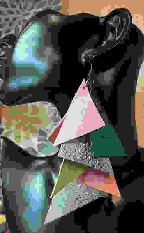Geometric Pink & Green Layered Earrings