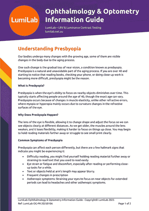 Understanding Presbyopia: Ophthalmology & Optometry Information Guide (Digitial Download)