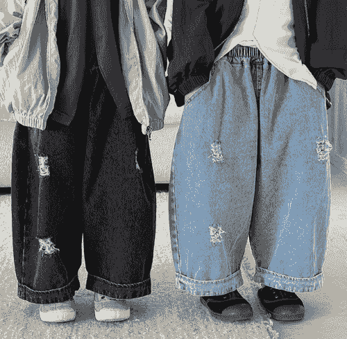 春夏季破洞寬鬆仿舊牛仔褲