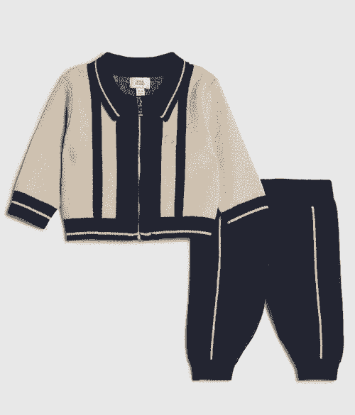 米色撞色拉鍊針織套裝