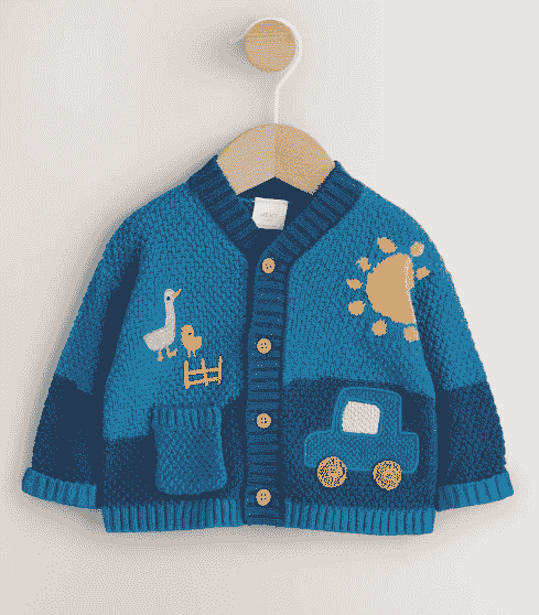 藍色交通工具圖案嬰兒刺繡開襟衫