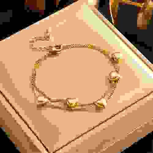 QYB0006 Double layer chain heart shaped stainless steel bracelet