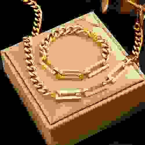 QYS0007 Stainless steel thick chain bracelet Stainless steel jewelry set