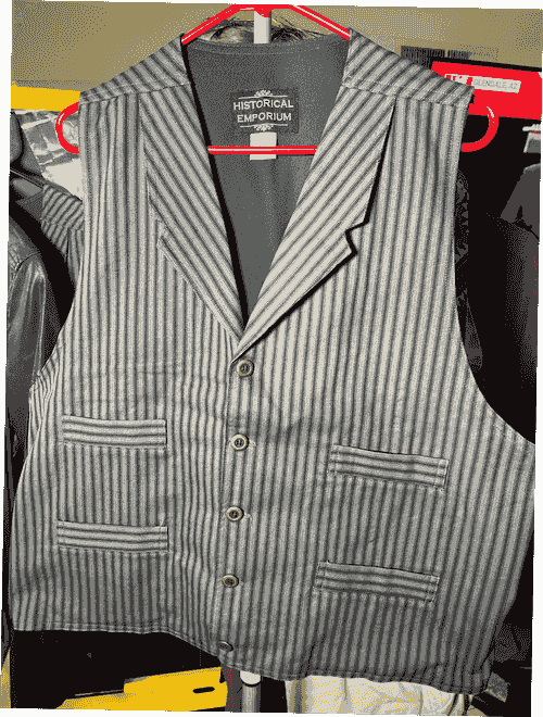New Historical Emporium Brand Men's Gray with Black Stripes Gunfighter Vest - Size XL