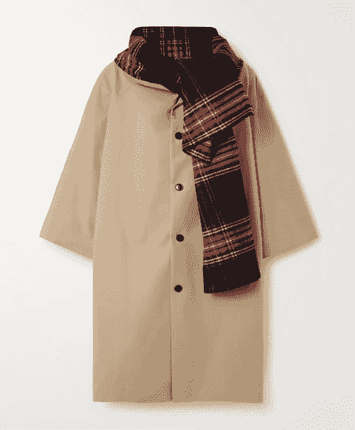 ANT-Cotton coat with large plaid scarf