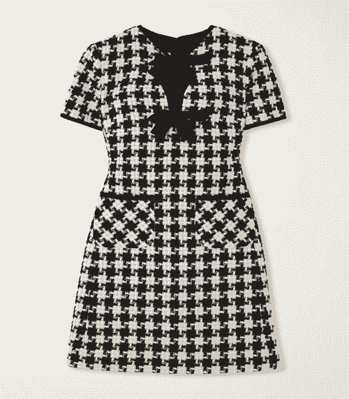 ANT-Bow-Embellished Checked Tweed Mini Dress