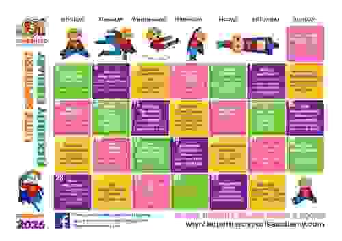 Little Superhero Flexibility February 2026 Movement Calendar