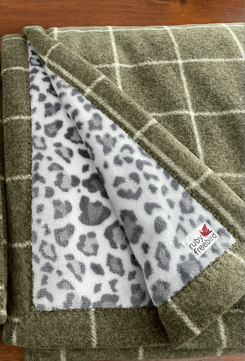 Green Checker with Ultra Soft Grey Leopard Minky