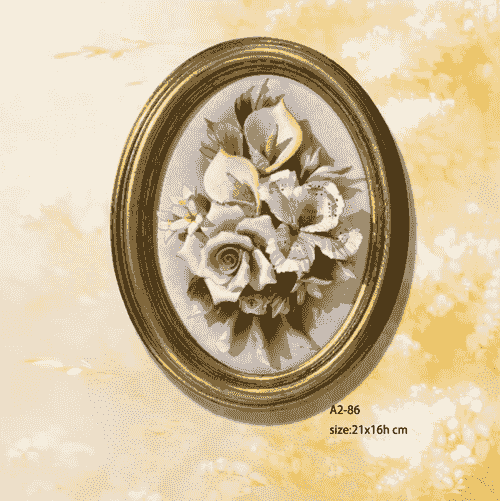 Beautiful Handmade Capodimonte Style Porcelain Flower Bouquet in Oval Frame Wall