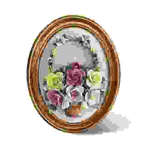 Beautiful Handmade Capodimonte Style Porcelain Flower Bouquet in Oval Frame Wall  1