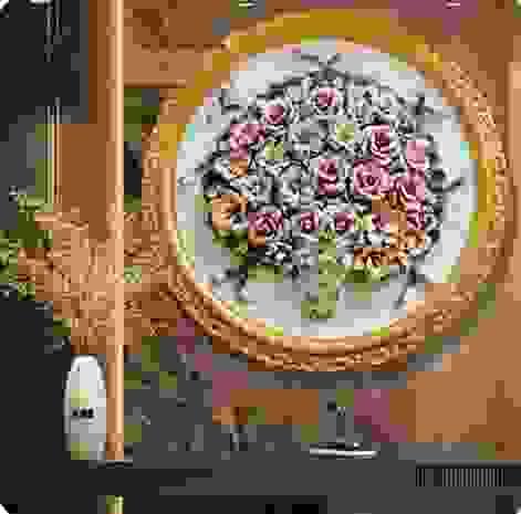 Beautiful Handmade Capodimonte Style Porcelain Flower Bouquet in Oval Frame Wall