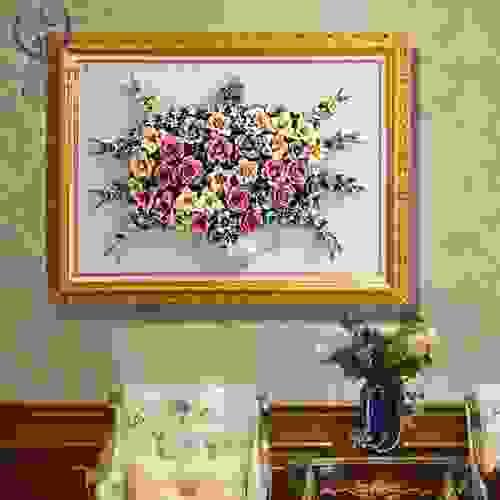 Beautiful Handmade Capodimonte Style Porcelain Flower Bouquet in Oval Frame Wall