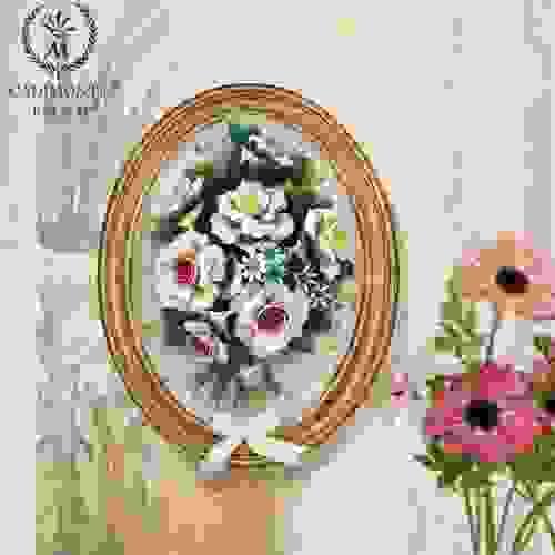 Beautiful Handmade Capodimonte Style Porcelain Flower Bouquet in Oval Frame Wall
