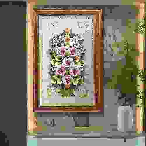 Beautiful Handmade Capodimonte Style Porcelain Flower Bouquet in Oval Frame Wall