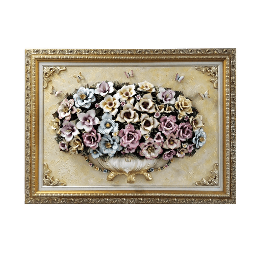 Beautiful Handmade Capodimonte Style Porcelain Flower Bouquet in Rectangle Frame Wall  1 1 1