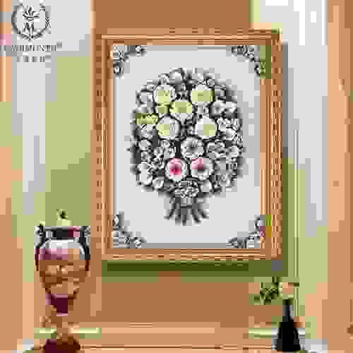Beautiful Handmade Capodimonte Style Porcelain Flower Bouquet in Oval Frame Wall