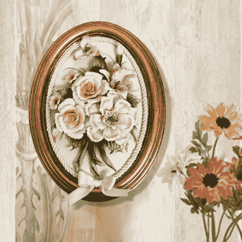Beautiful Handmade Capodimonte Style Porcelain Flower Bouquet in Oval Frame Wall