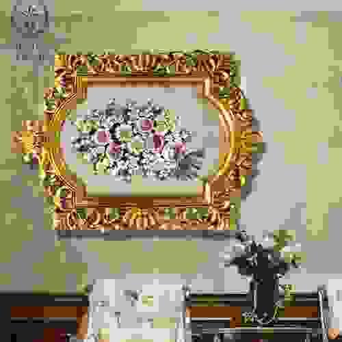 Beautiful Handmade Capodimonte Style Porcelain Flower Bouquet in Oval Frame Wall