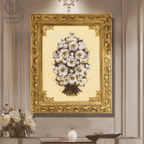 Beautiful Handmade Capodimonte Style Porcelain Flower Bouquet in Oval Frame Wall