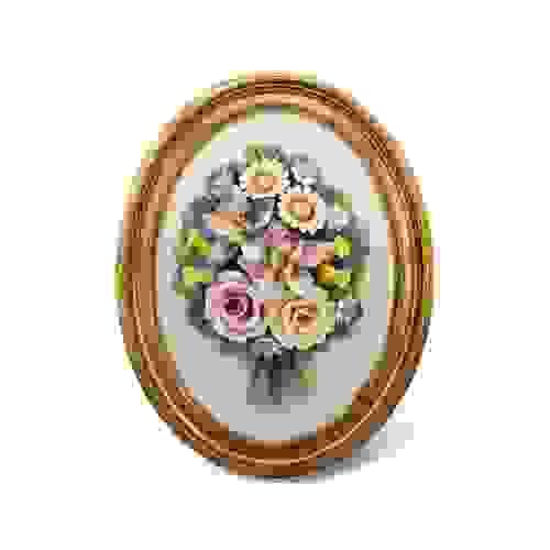 Beautiful Handmade Capodimonte Style Porcelain Flower Bouquet in Oval Frame Wall