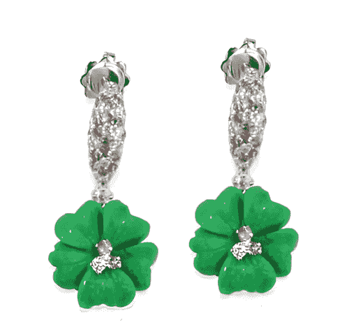 18ct White Gold Pink Sapphire Jade Earrings
