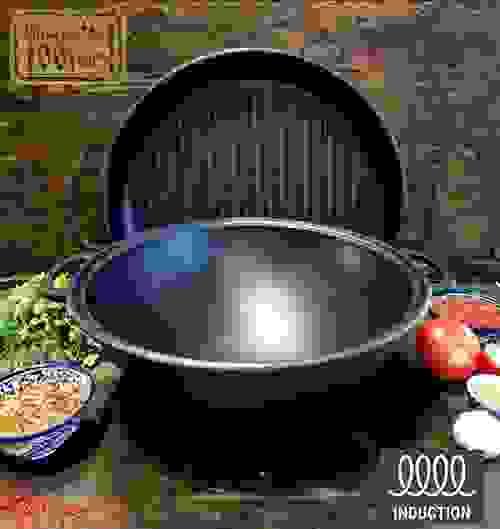 Kazan Uzbec WOK de 8 litri cu capac-tigaie (grill)