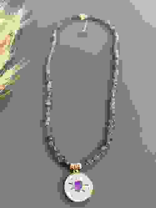 Natural Amethyst Round Bead Necklace with Pendant