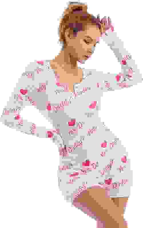 Women Long Sleeve Romper Pajama Bodysuit Bodycon Shorts Jumpsuit Floral Sleepwear Nightwear Pjs