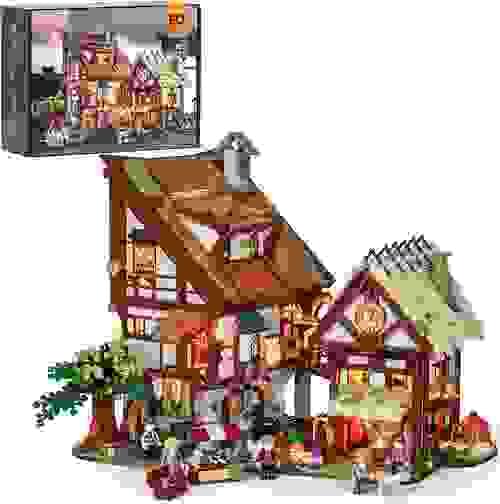 Medieval Market Building Blocks Set with LED Light