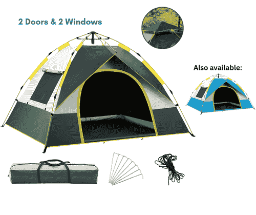 Outdoor Tent for Hiking Camping Sun Rain Protection Quick Setup Fits 3-4 People Made Oxford Material