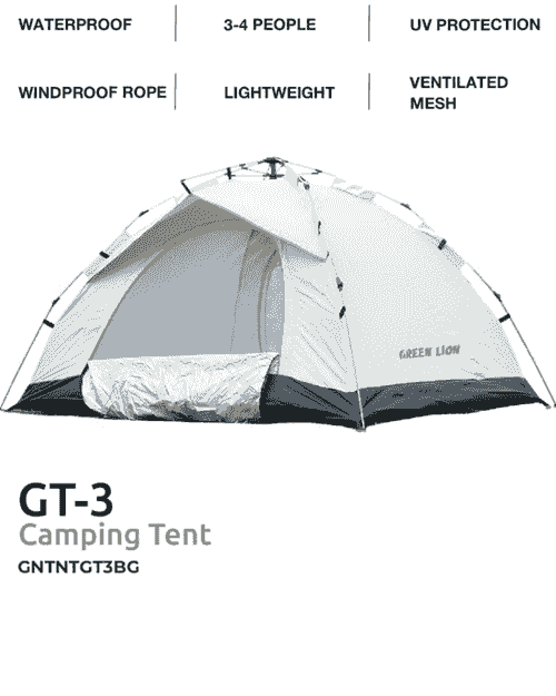 GT-3 Camping Tent / 3-4 People Capacity / 210D Oxford Floor / Polyester Silver Coating Fly 