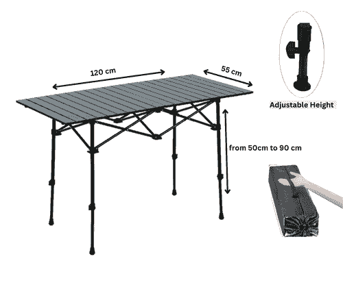 Camping Table Folding Outdoor Table with Adjustable Height, Large Storage Bag and Carrying Bag