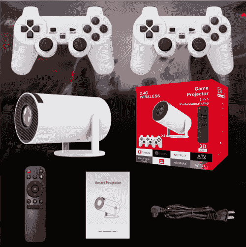 2.4G Wireless Mini Projector with 2 Joystick 4K Bluetooth 5.2 Portable Game Projector 2 in 1