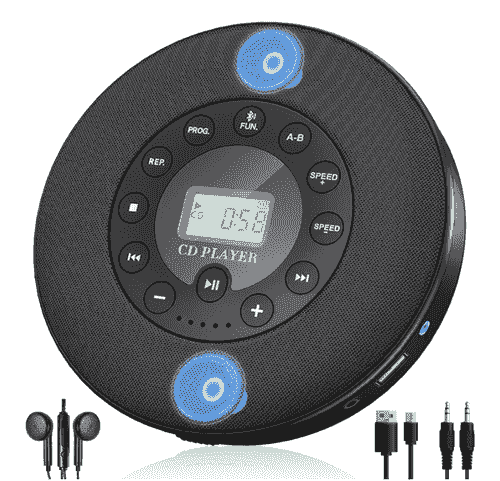 ortable Bluetooth CD Player Built-in Speaker Stereo, Personal Walkman MP3 Players Rechargeable Compa